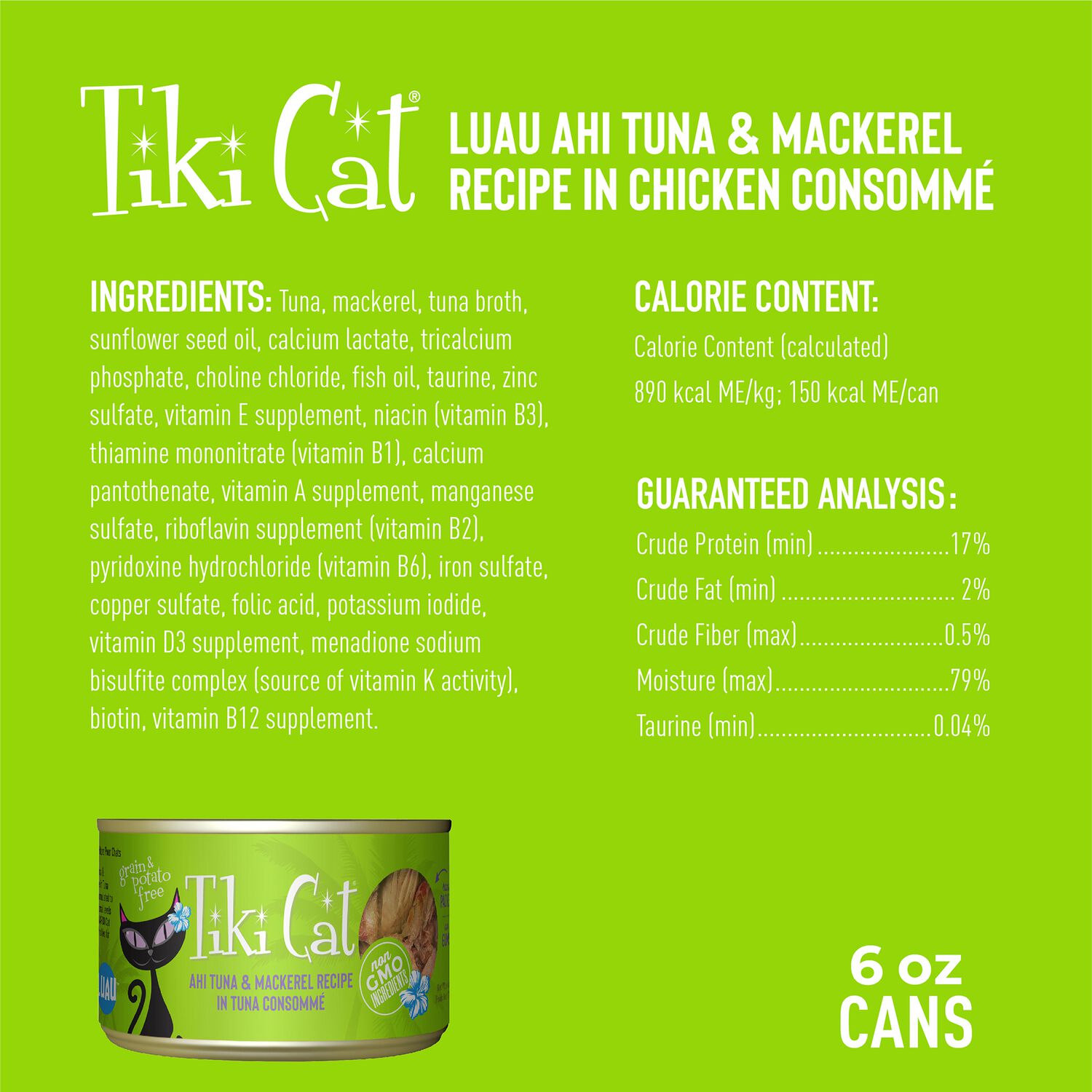 Tiki Cat Luau Wet Cat Food, Ahi Tuna & Mackerel, 6-Oz Can