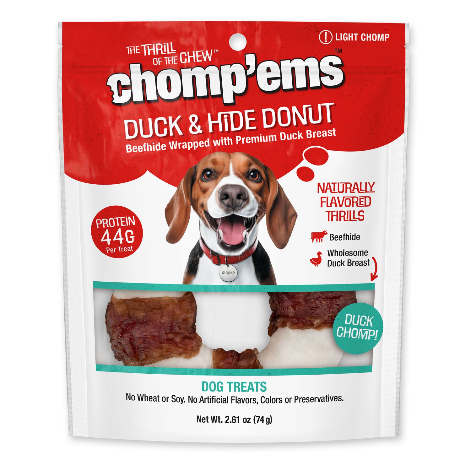 Chomp'ems Beefhide Donut  With Duck Dog Treats, 6'' - 1 Count