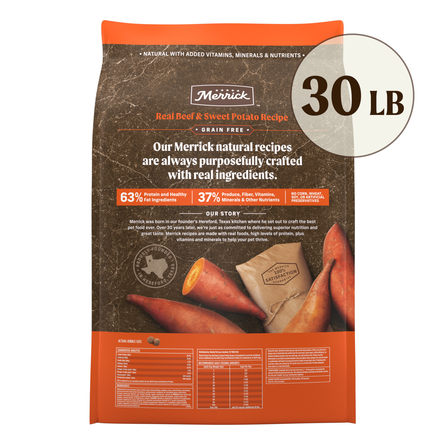 Merrick Premium Grain Free Dry Adult Dog Food, Wholesome And Natural Kibble, Real Beef And Sweet Potato, 30-Lb Bag