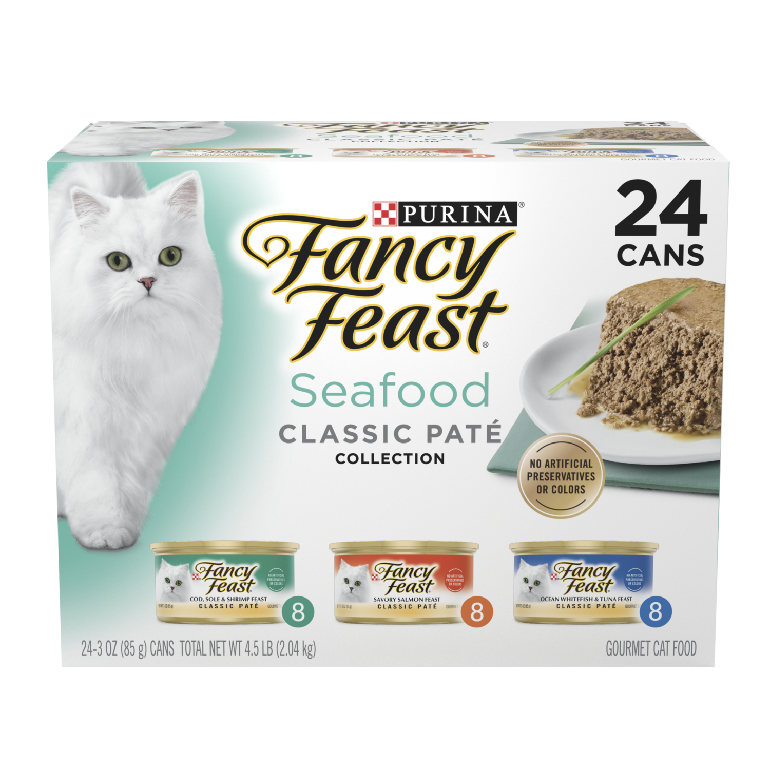 Fancy Feast Seafood Classic Pate Collection Grain Free Wet Cat Food Variety Pack - (24) 3-Oz Cans