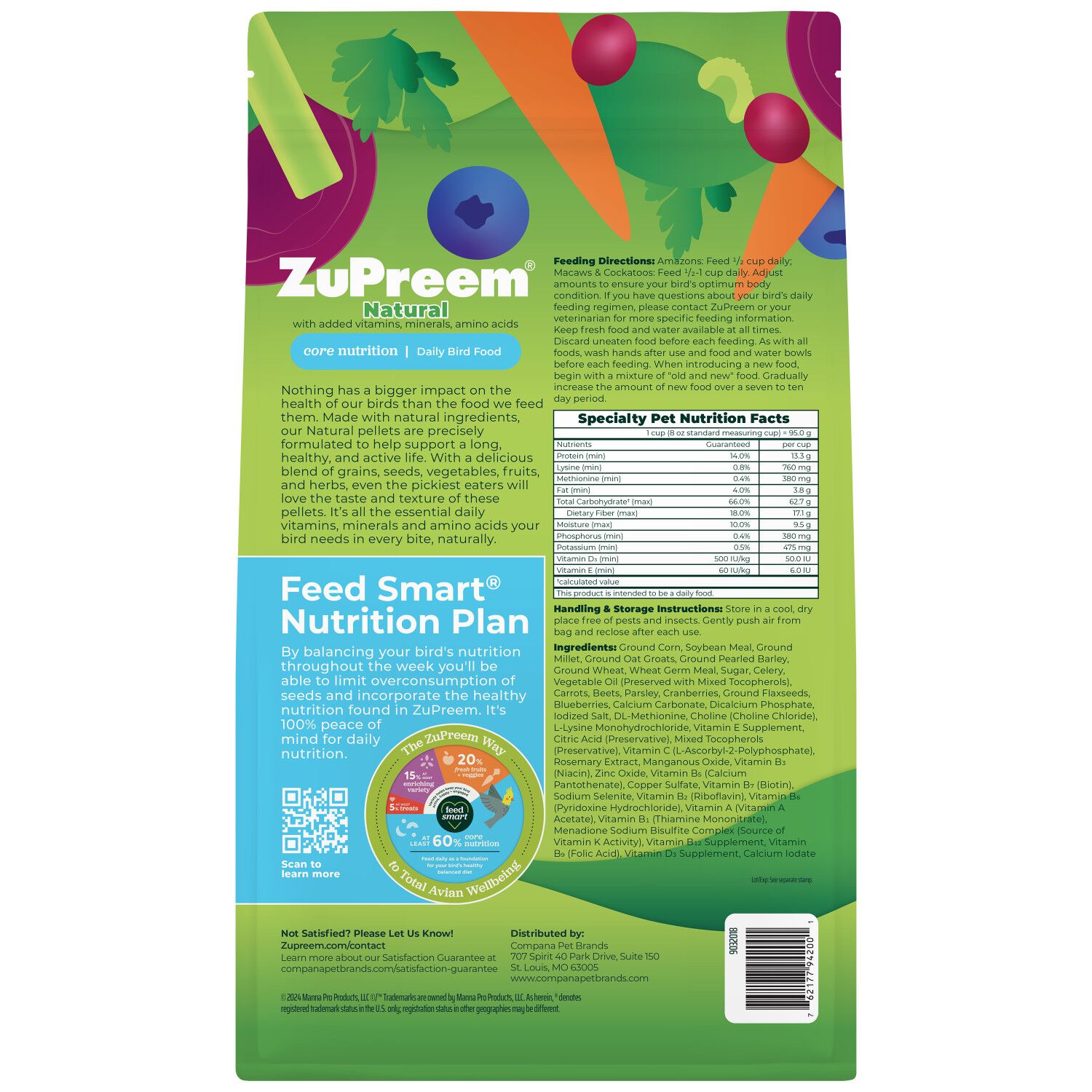 Zupreem Natural Bird Food Large Parrots, 3Lb