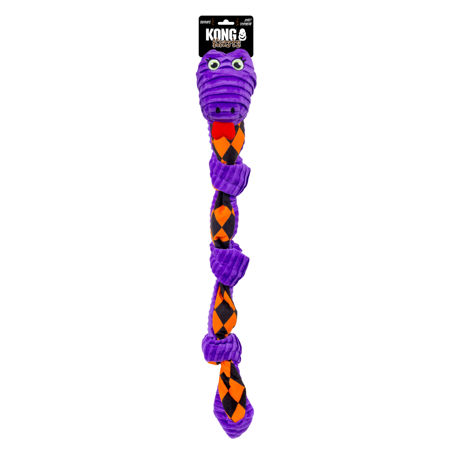 Kong Halloween Knots Snake Squeaky Plush Tug Dog Toy, Purple, Medium/Large