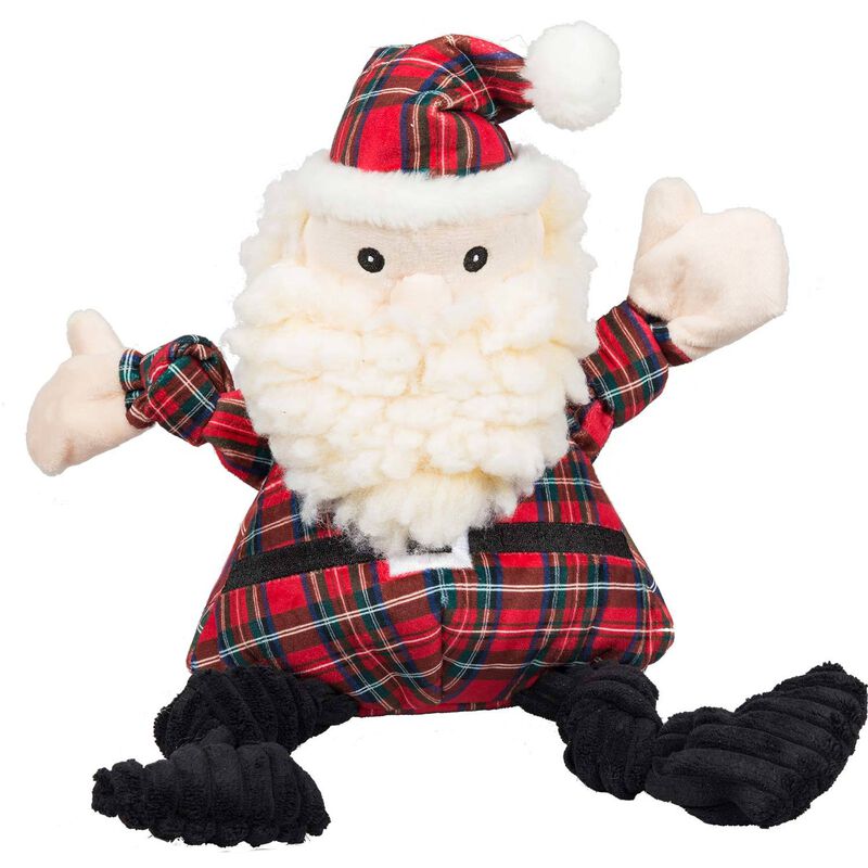 Huggle Fleece Santa Knottie With Tartan Plaid Dog Toy image number 1