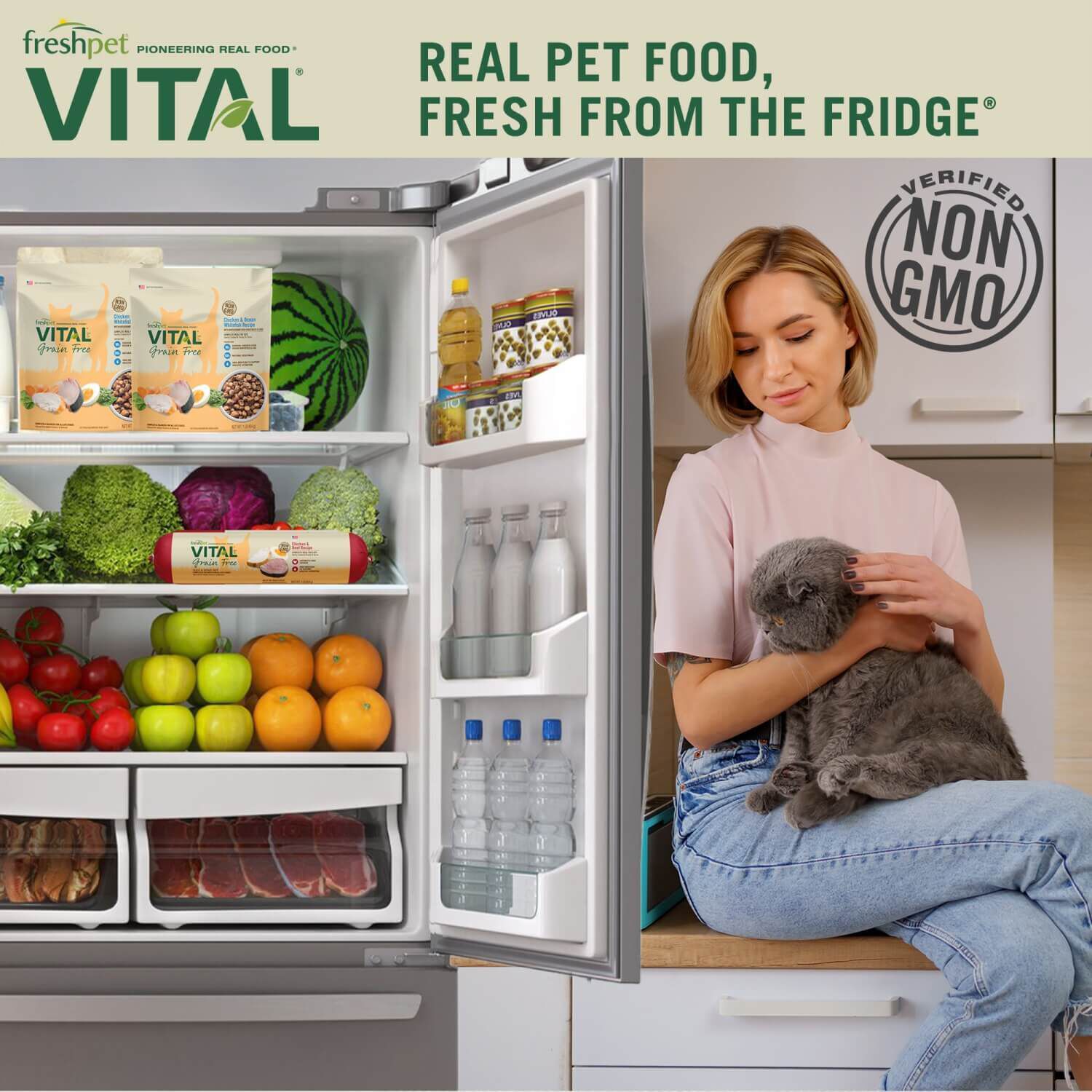 Freshpet Vital Grain Free Fresh Cat Food, Chicken & Beef Roll Recipe