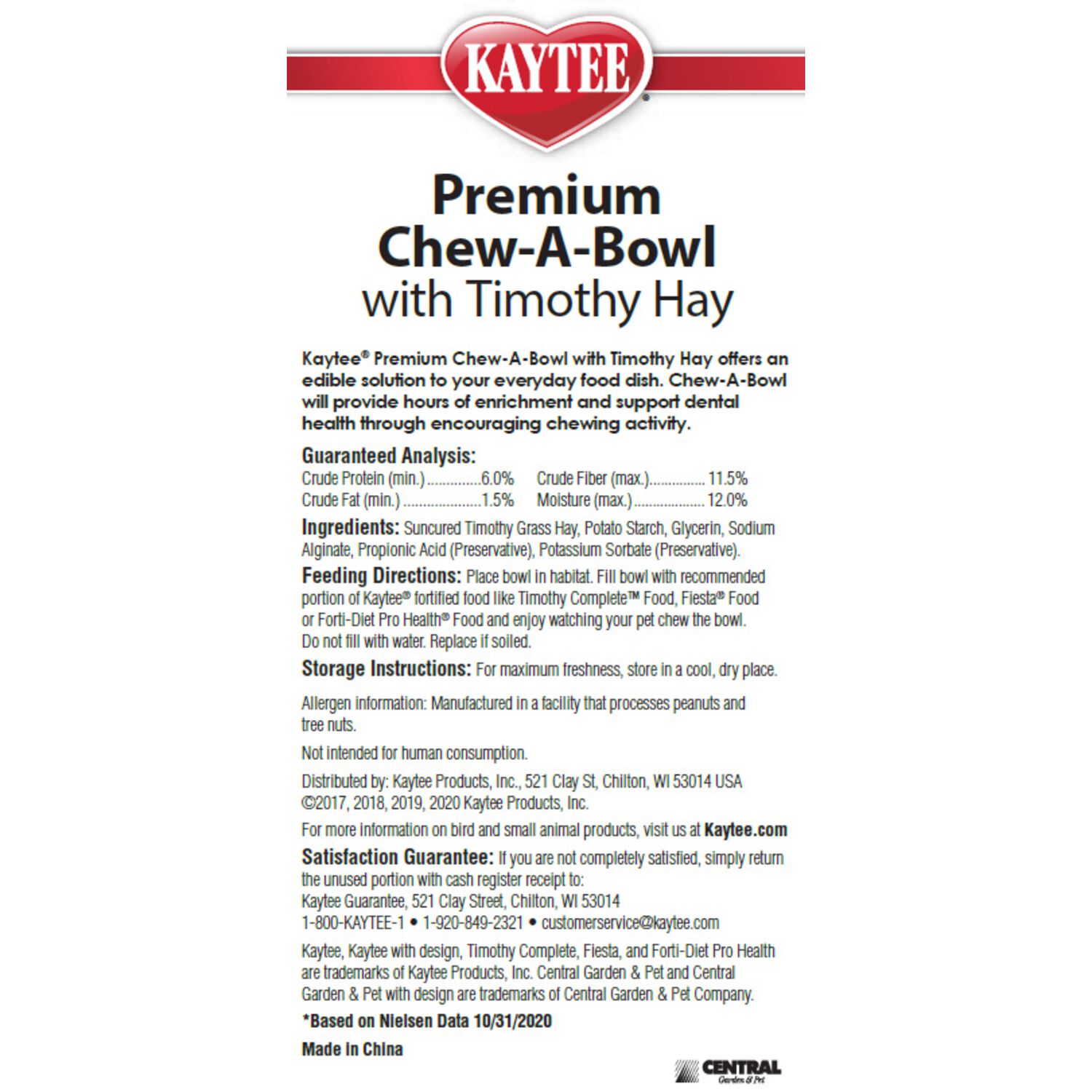 Kaytee Premium Timothy Chew-A-Bowl Small Animal Edible Bowl