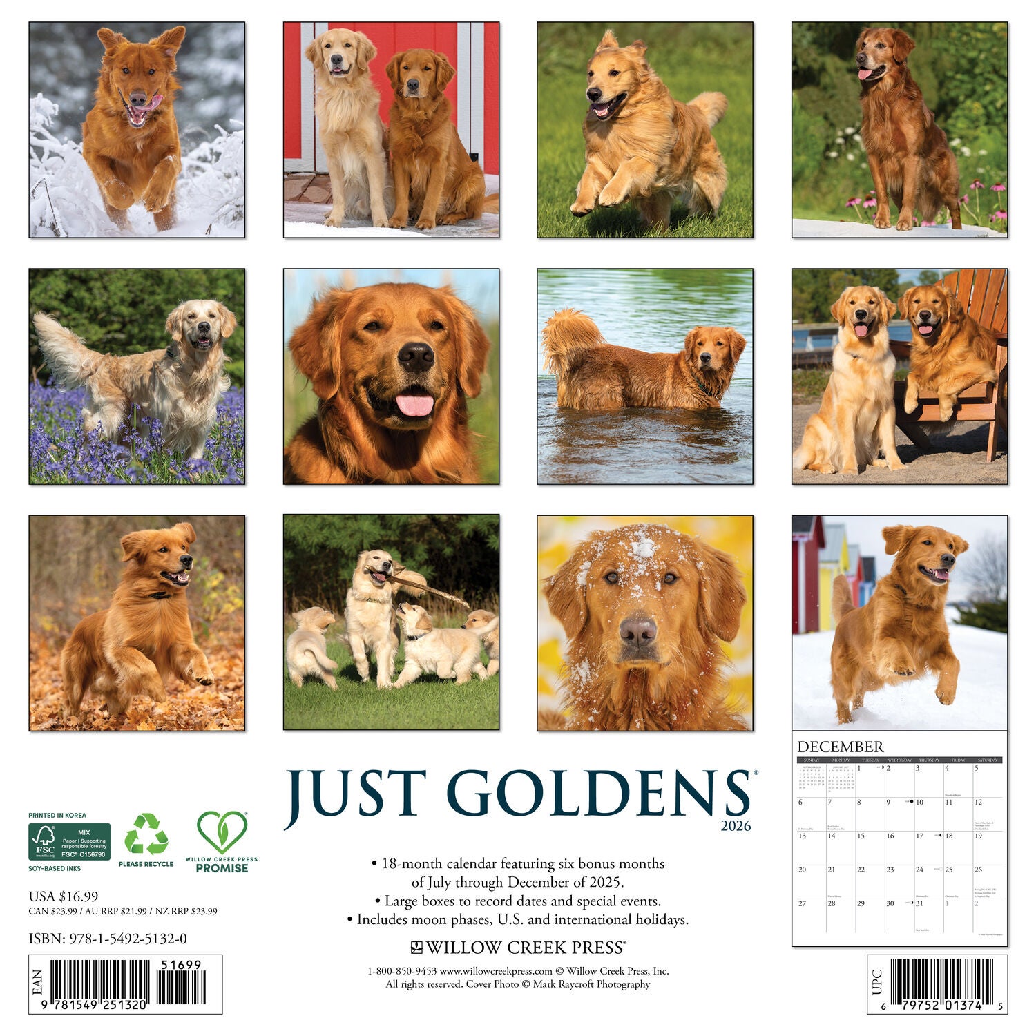 Willow Creek Press 2026 Goldens Wall Calendar