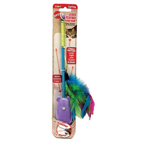 Laser And Feather Teaser Wand Cat Toy
