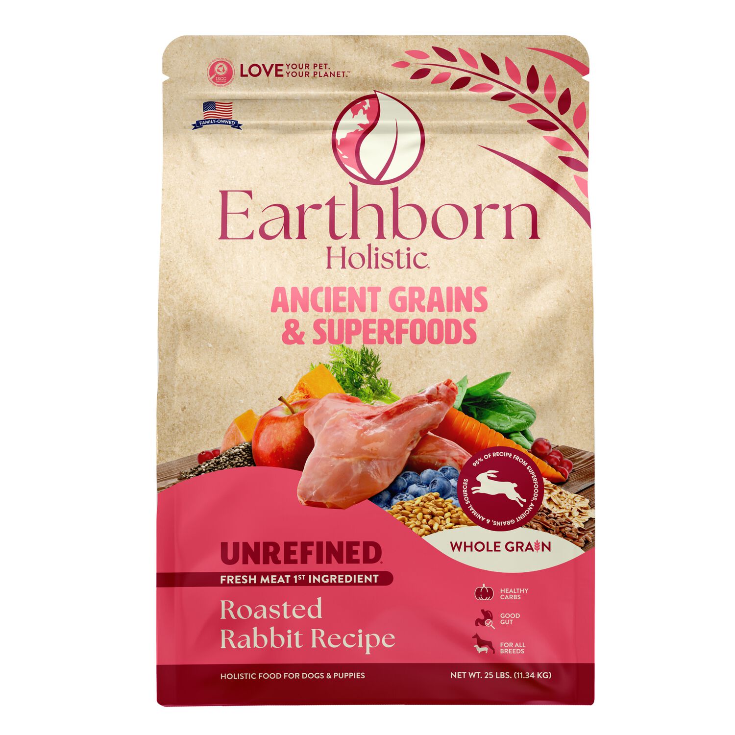 Earthborn Holistic Unrefined Roasted Rabbit With Ancient Grains & Superfoods Dry Dog Food, 25-Lb