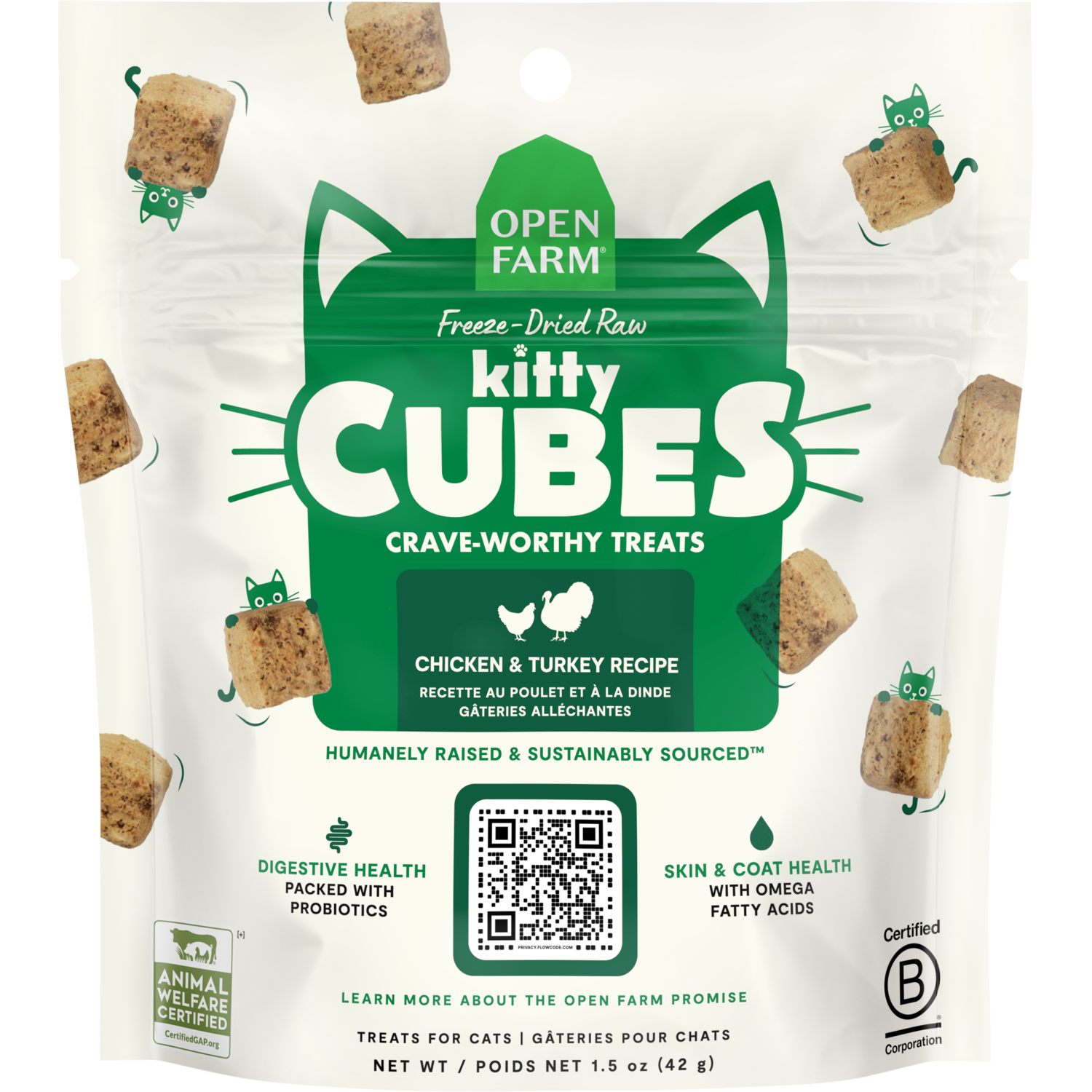Open Farm Kitty Cube Chicken & Turkey  Freeze-Dried Cat Treats, 1.5-Oz Bag