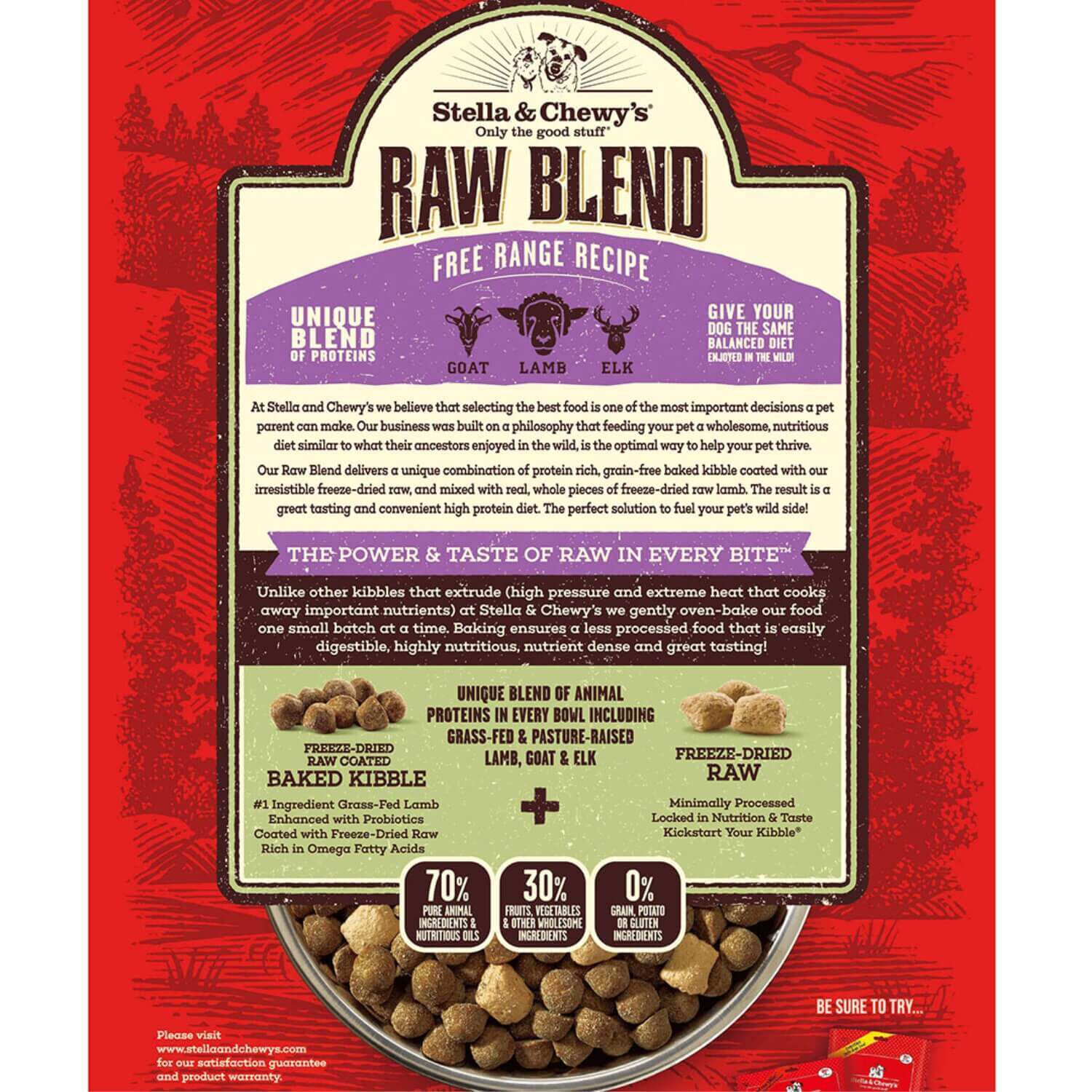 Stella & Chewy's Raw Blend Freeze Dried Raw Coated Baked Kibble Dry Dog Food Free-Range Recipe With Lamb, Goat, & Elk, 3.5-Lb Bag