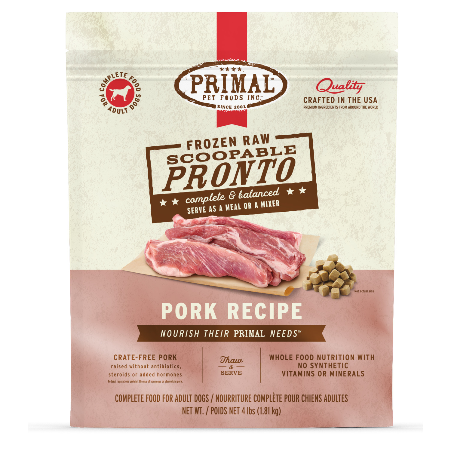 Primal Pronto Scoopable Raw Frozen Dog Food, Pork Recipe - 4Lb