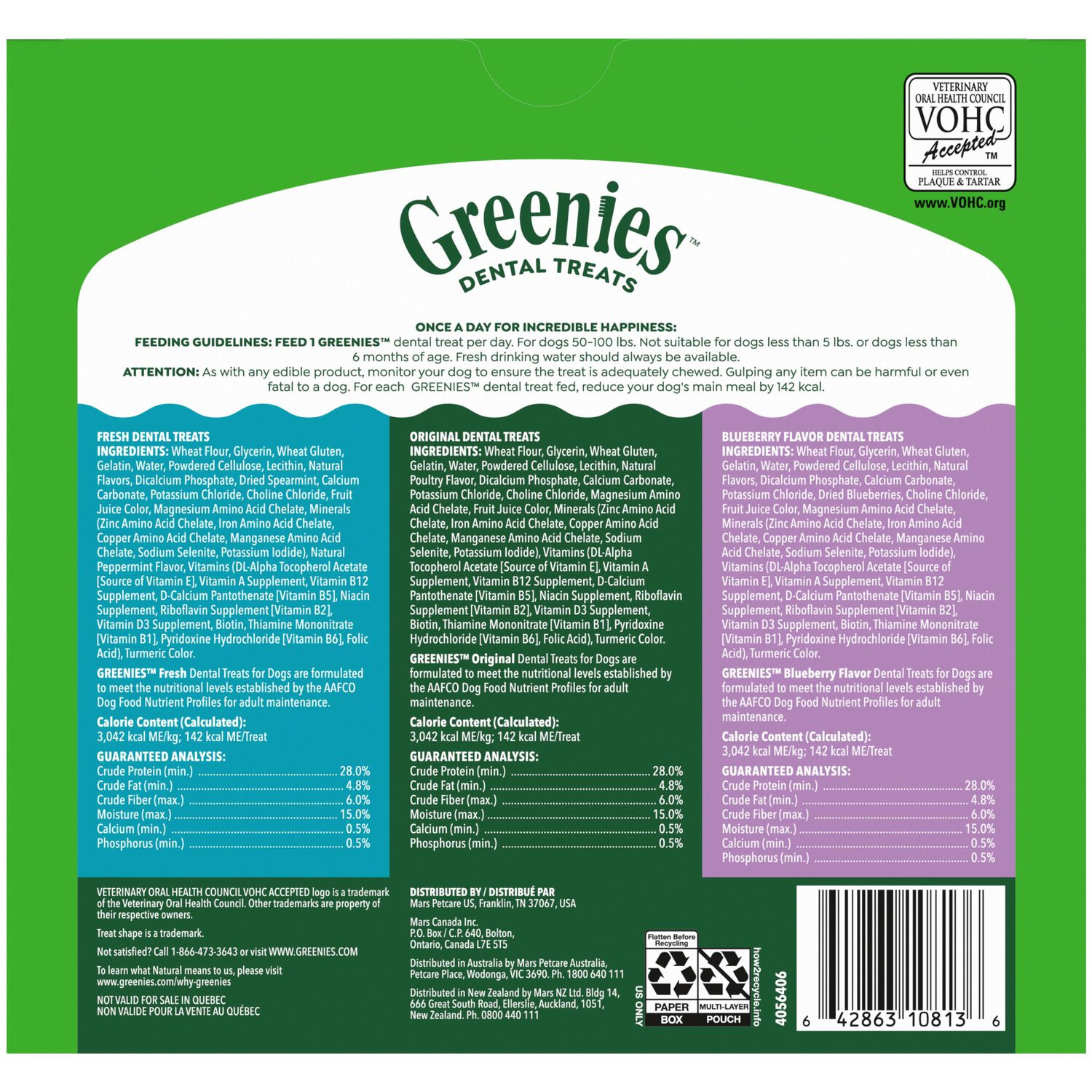 Greenies Large Fresh, Original, & Blueberry Flavor Variety Pack Dental Dog Treats, 24 Count