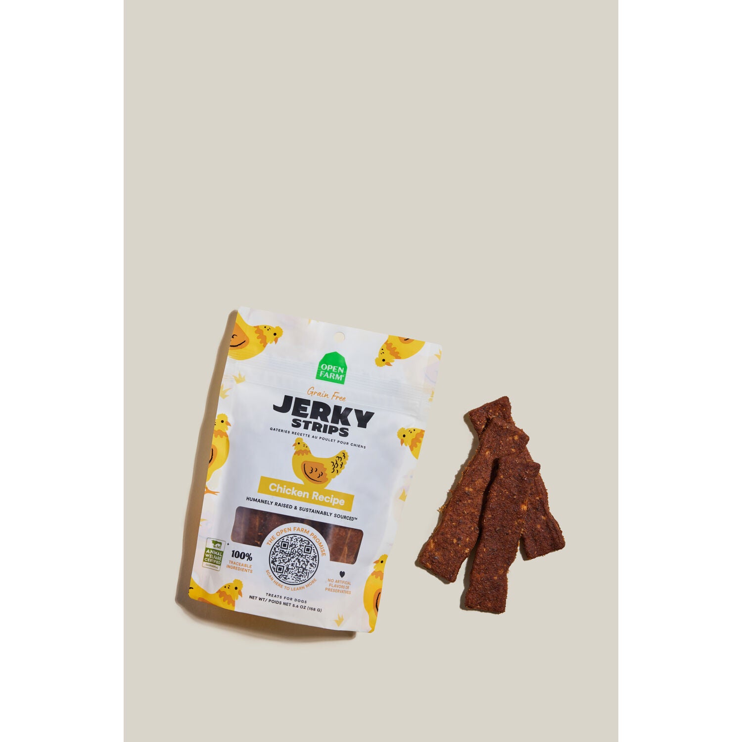 Open Farm Jerky Strips Grain Free Dog Treats, Chicken Recipe, 5.6-Oz Bag