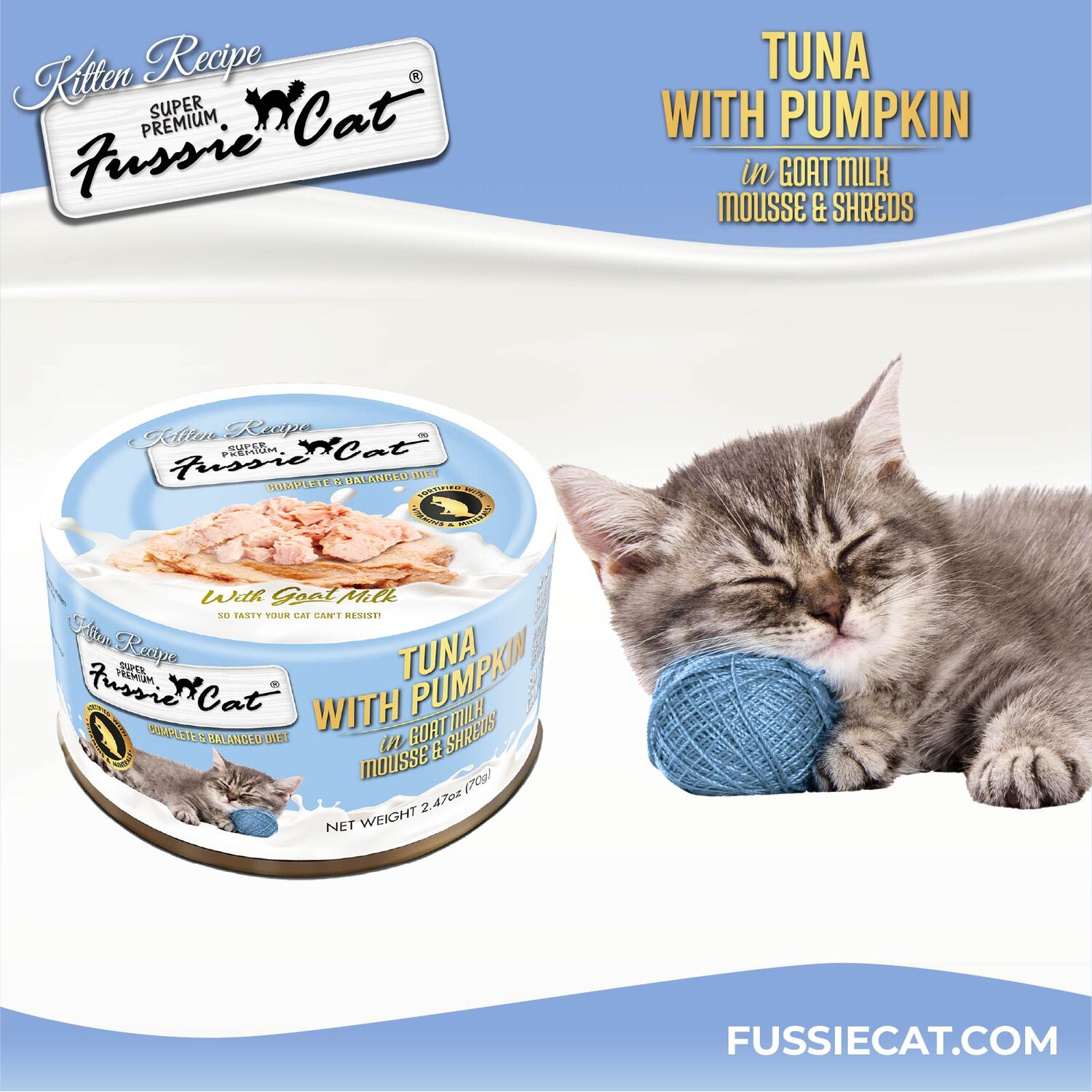 Fussie Cat Super Premium Tuna With Pumpkin In Goat Milk Mouse & Shreds Wet Cat Food For Kittens, 2.47-Oz - 12 Pack