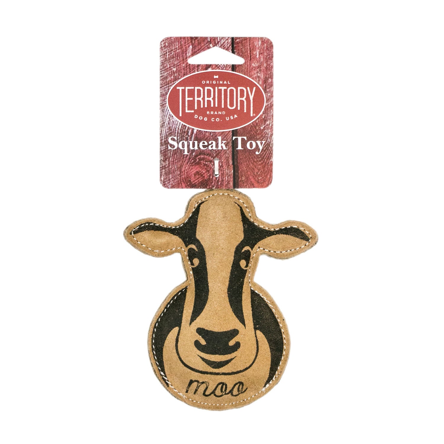Territory Natural Leather Cow Squeaker Dog Toy, 8"