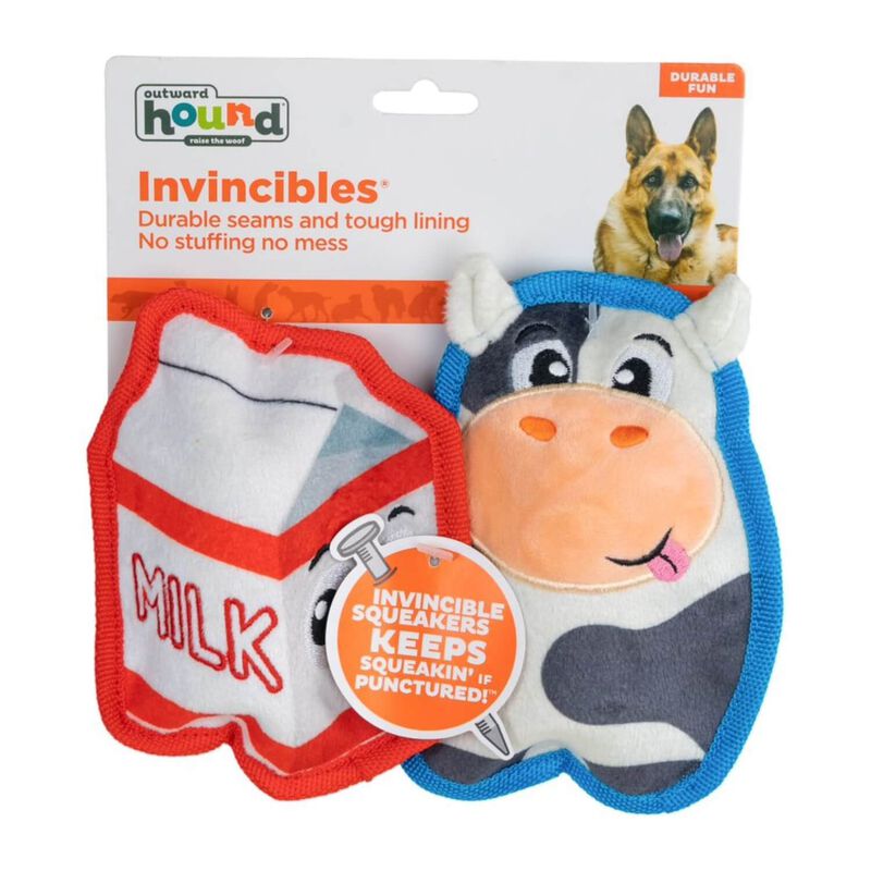 Outward Hound Invincibles Mini Cow & Milk Plush Dog Toys