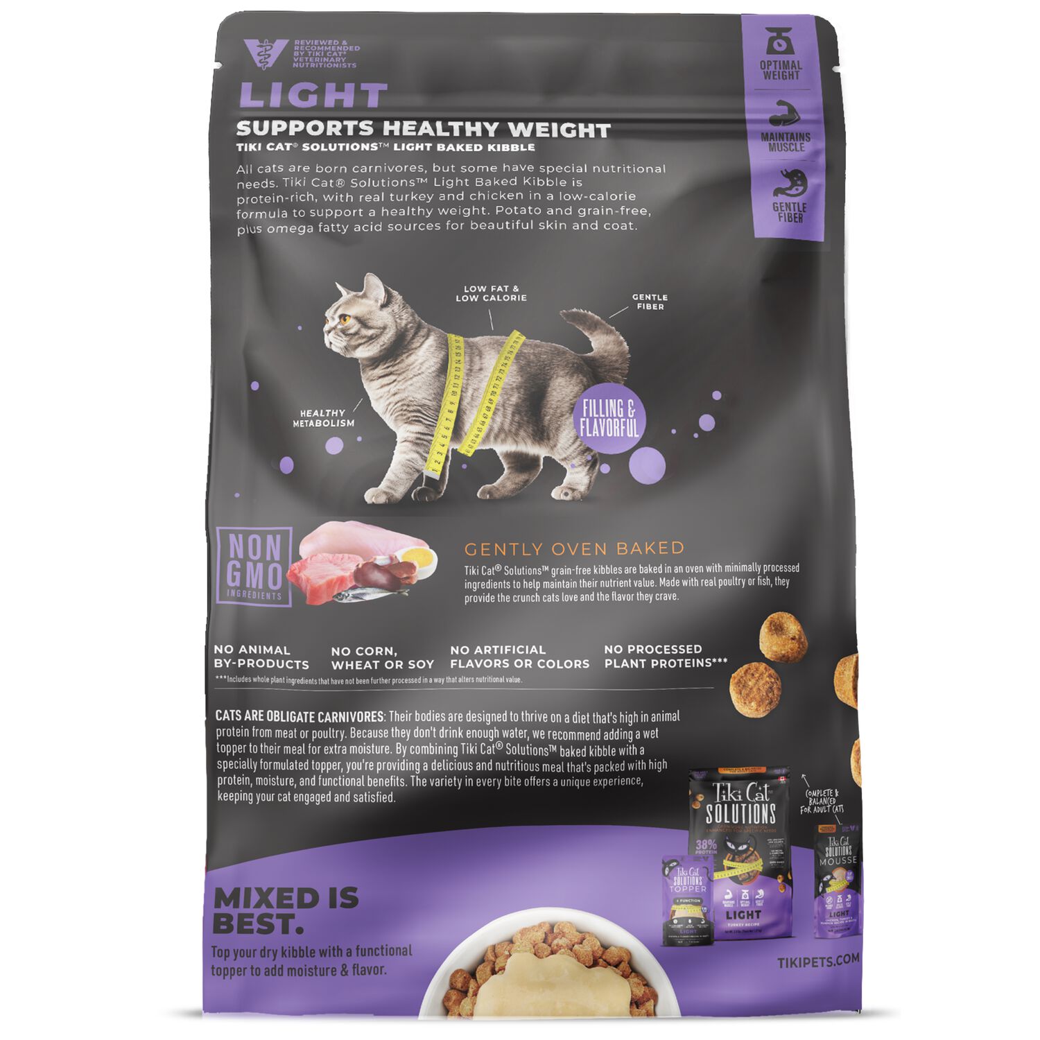 Tiki Cat Solutions Dry Cat Food, Light, Turkey, 2.8-Lbs Bag