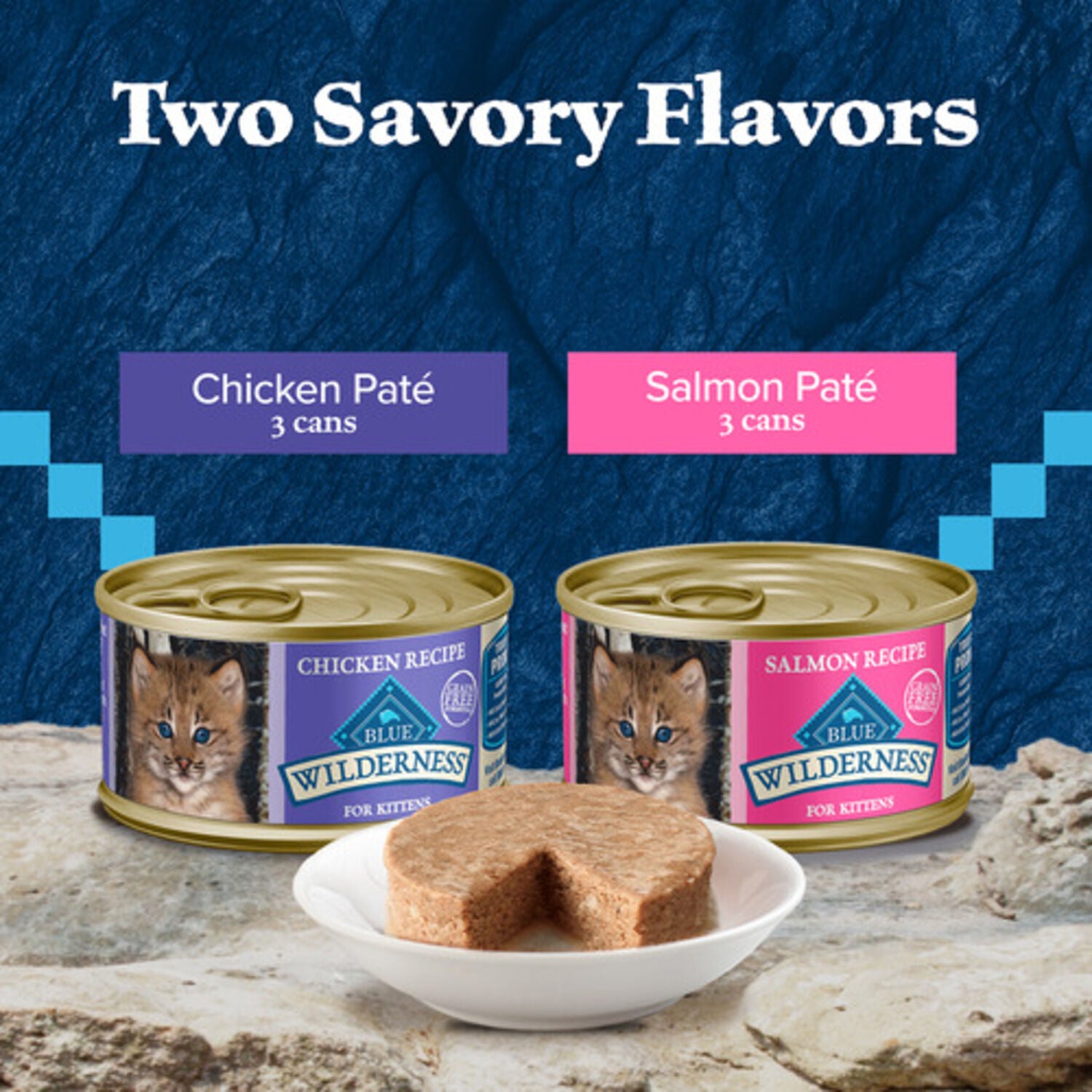 Blue Buffalo Wilderness Kitten Chicken & Salmon Pate Wet Cat Food, Variety Pack, 3-Oz - 6 Pack