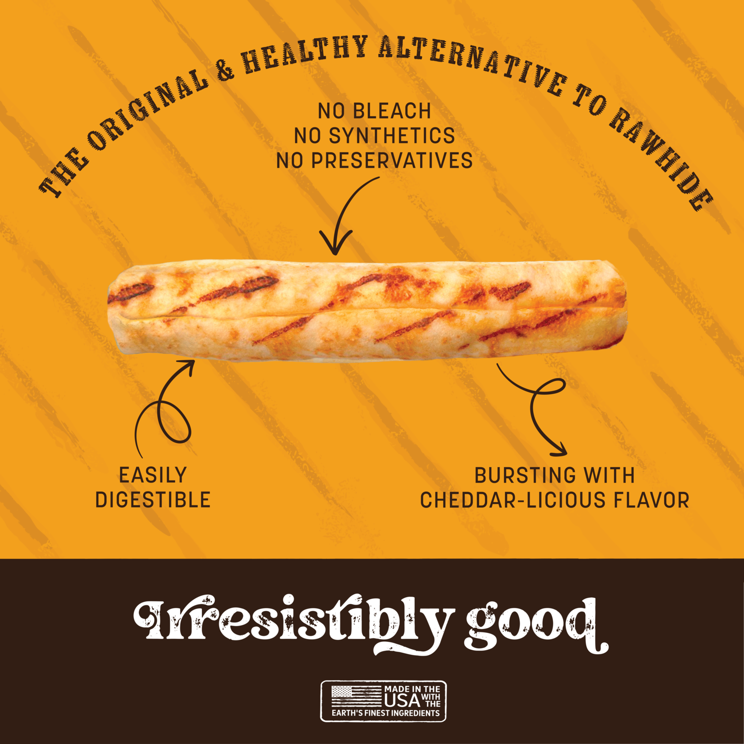 Earth Animal No-Hide Rawhide Alternative Chew Dog Treat, From The Grill Grilled Cheese Flavor, Medium