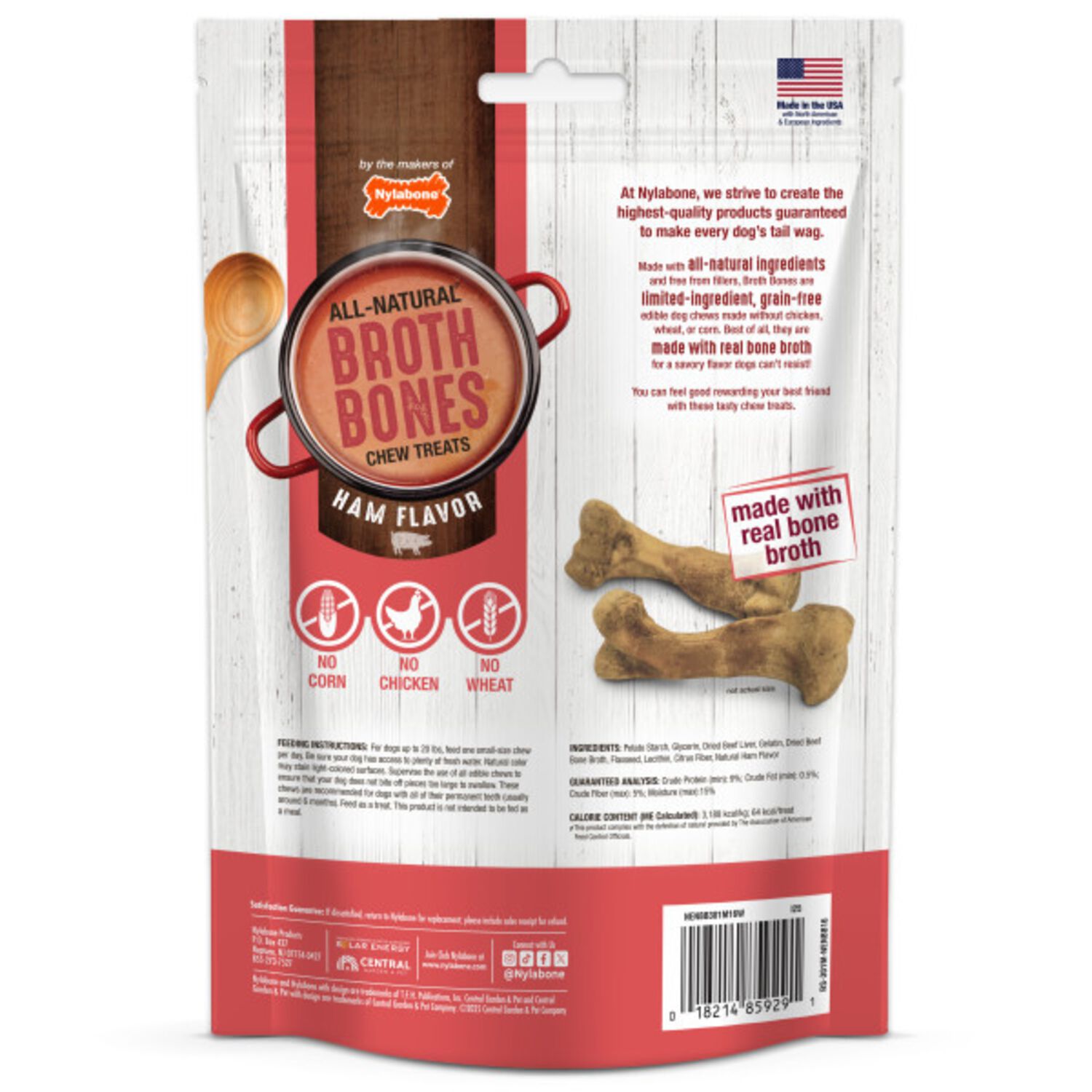 Nylabone Broth Bones Ham Flavored Chews Small Dog Treats, 16-Count Bag