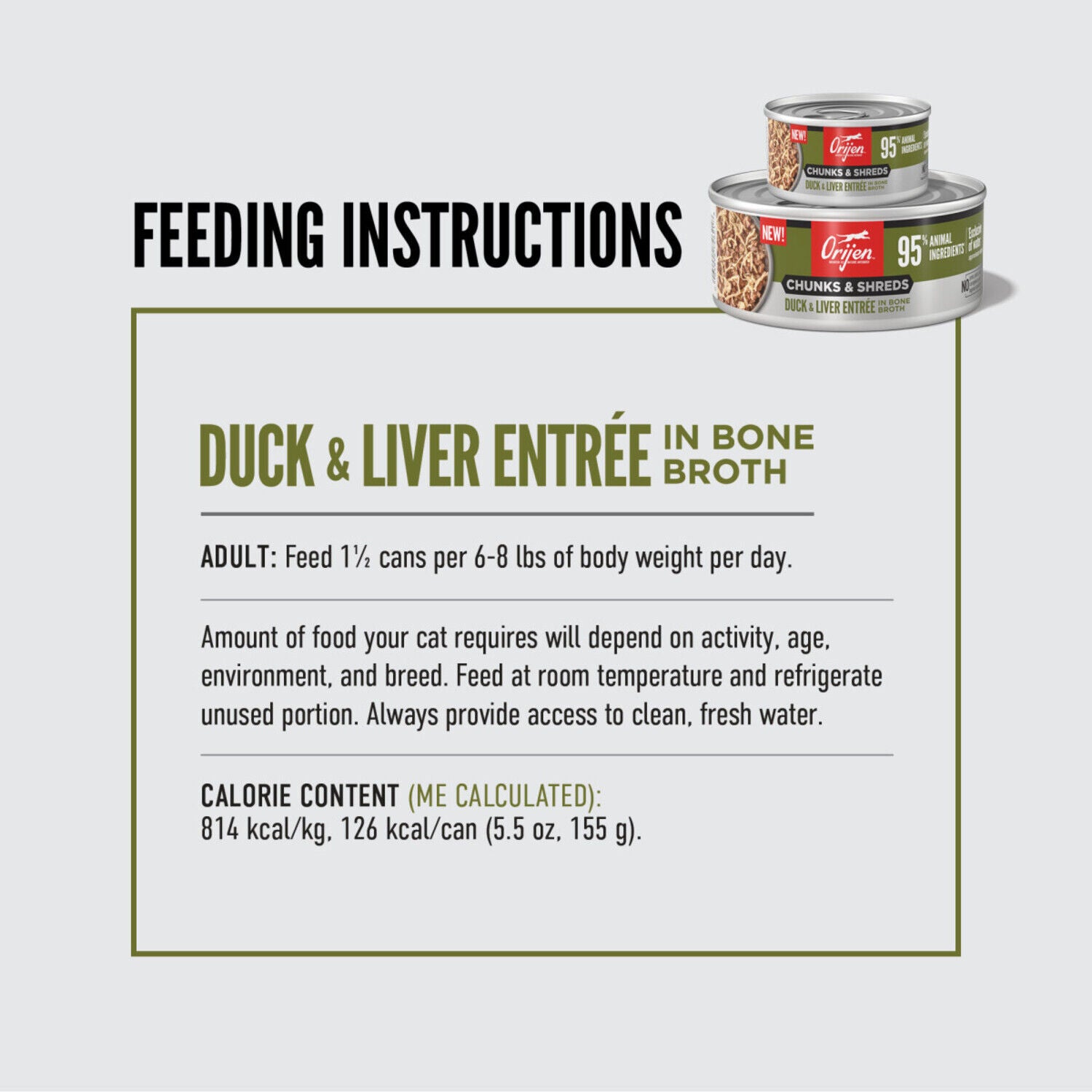 Orijen Chunks & Shreds Wet Cat Food, Duck & Liver Entree, 5.5-Oz Pack Of 6