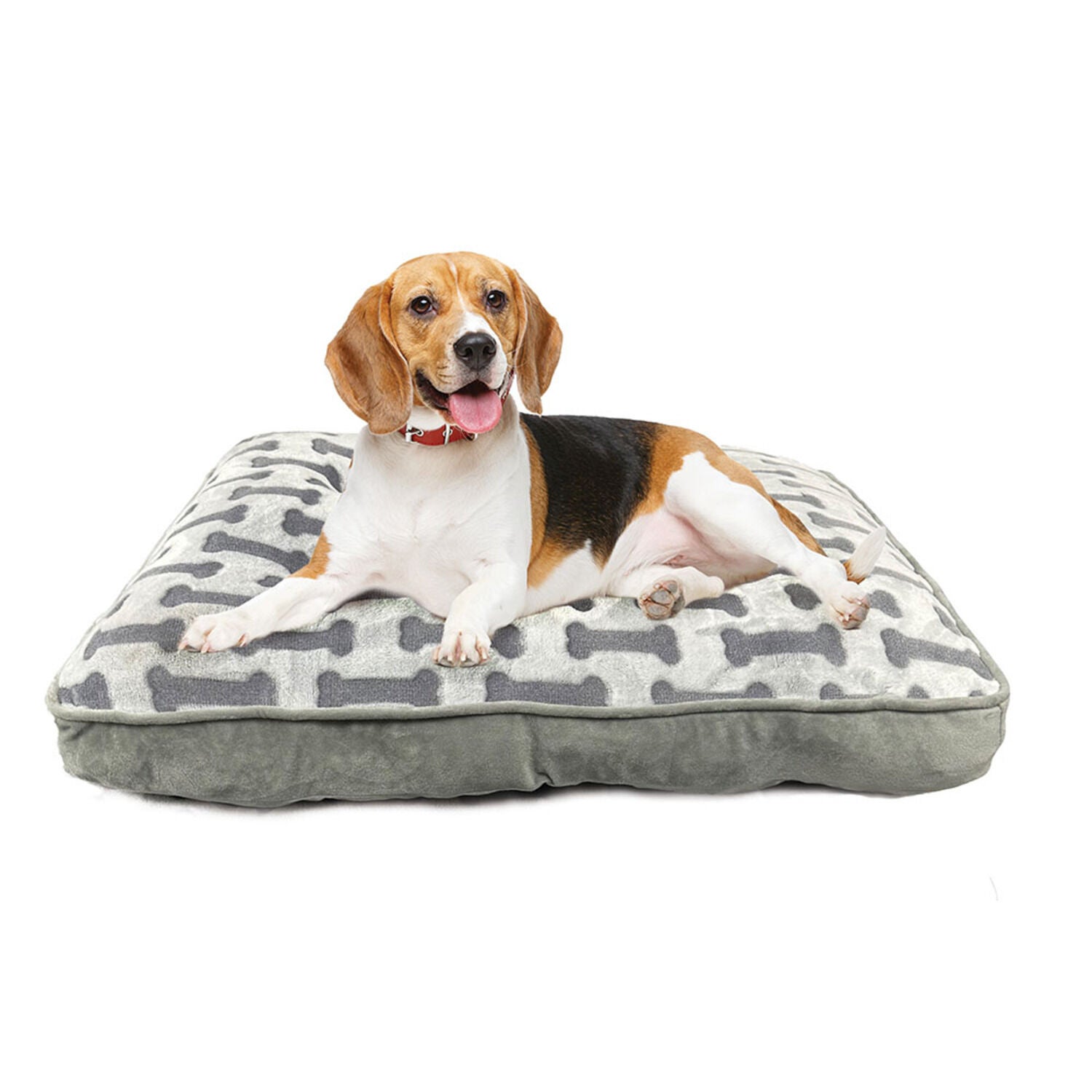 Sleep Zone Bone Print Pillow Dog Bed, Light Gray
