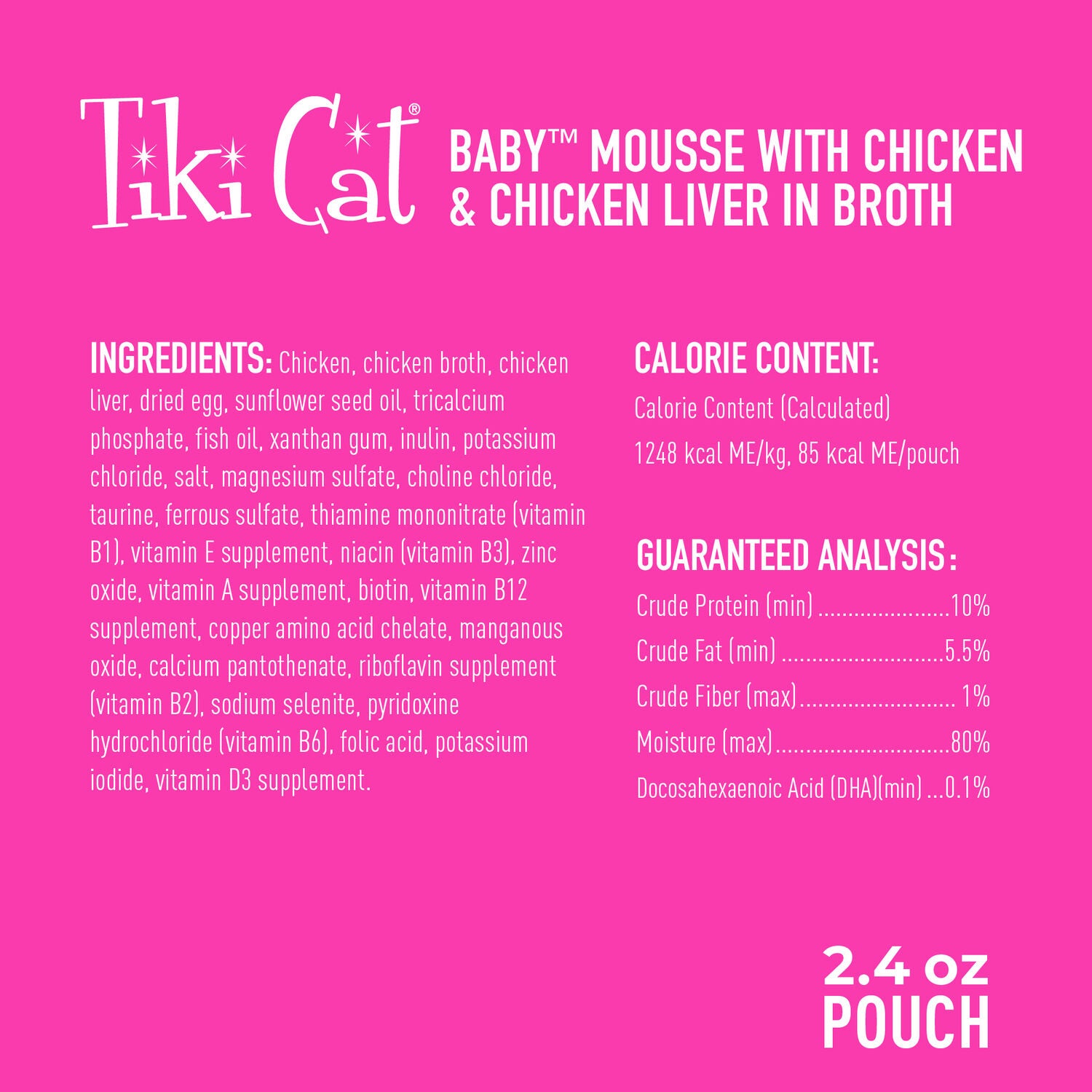 Tiki Cat Baby Mousse Wet Cat Food For Kittens, Chicken & Chicken Liver, 2.4-Oz Pouch 12-Count