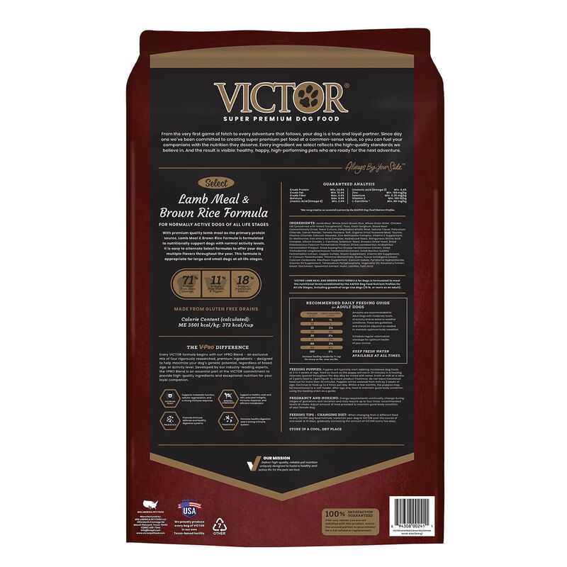 Victor Select Lamb Meal And Brown Rice Formula Dry Dog Food
