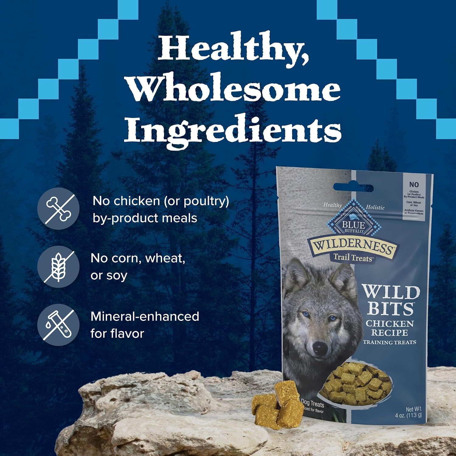 Blue Buffalo Wilderness Trail Treats Wild Bits Grain-Free Dog Treats, Chicken Recipe, 4-Oz Bag