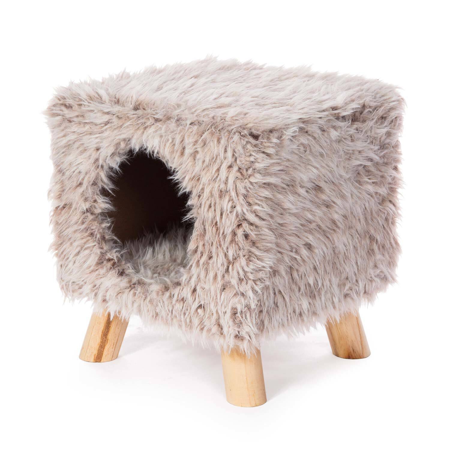 Prevue Pet Products Cozy Cube Plush Cat Furniture, Frost Tan, 12"