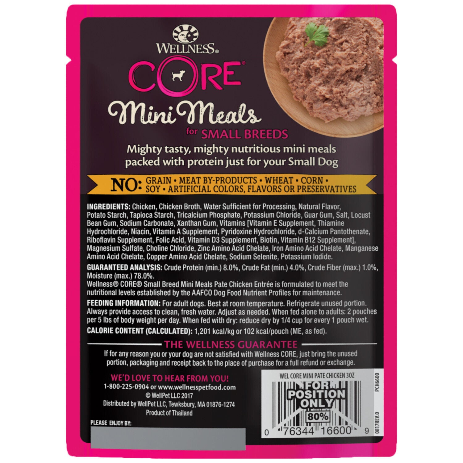 Wellness Core Natural Grain Free Small Breed Mini Meals Wet Dog Food, Pat&eacute; Chicken Entr&eacute;e, 3-Ounce Pouch