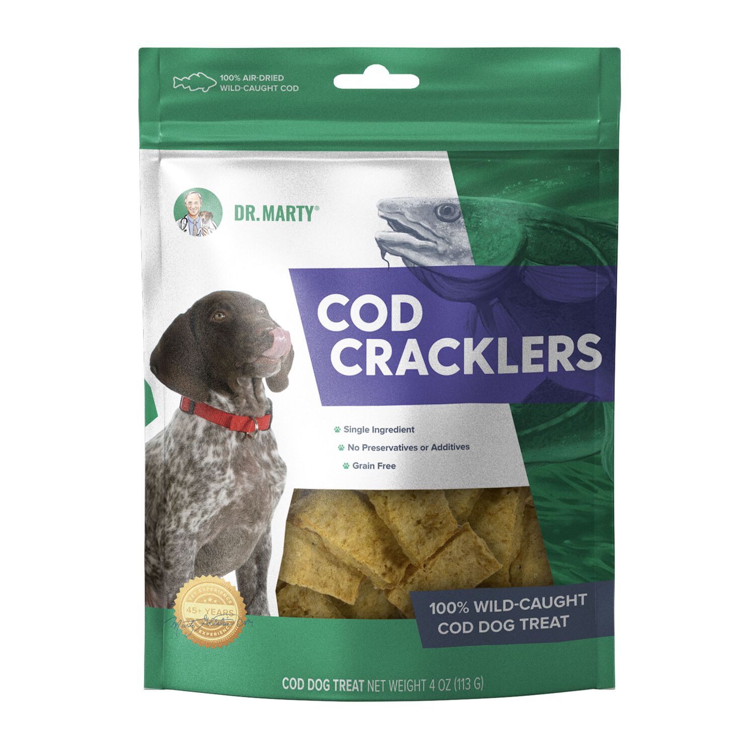 Dr. Marty Air-Dried Cod Cracklers Chewy Dog Treats, 4-Oz Bag