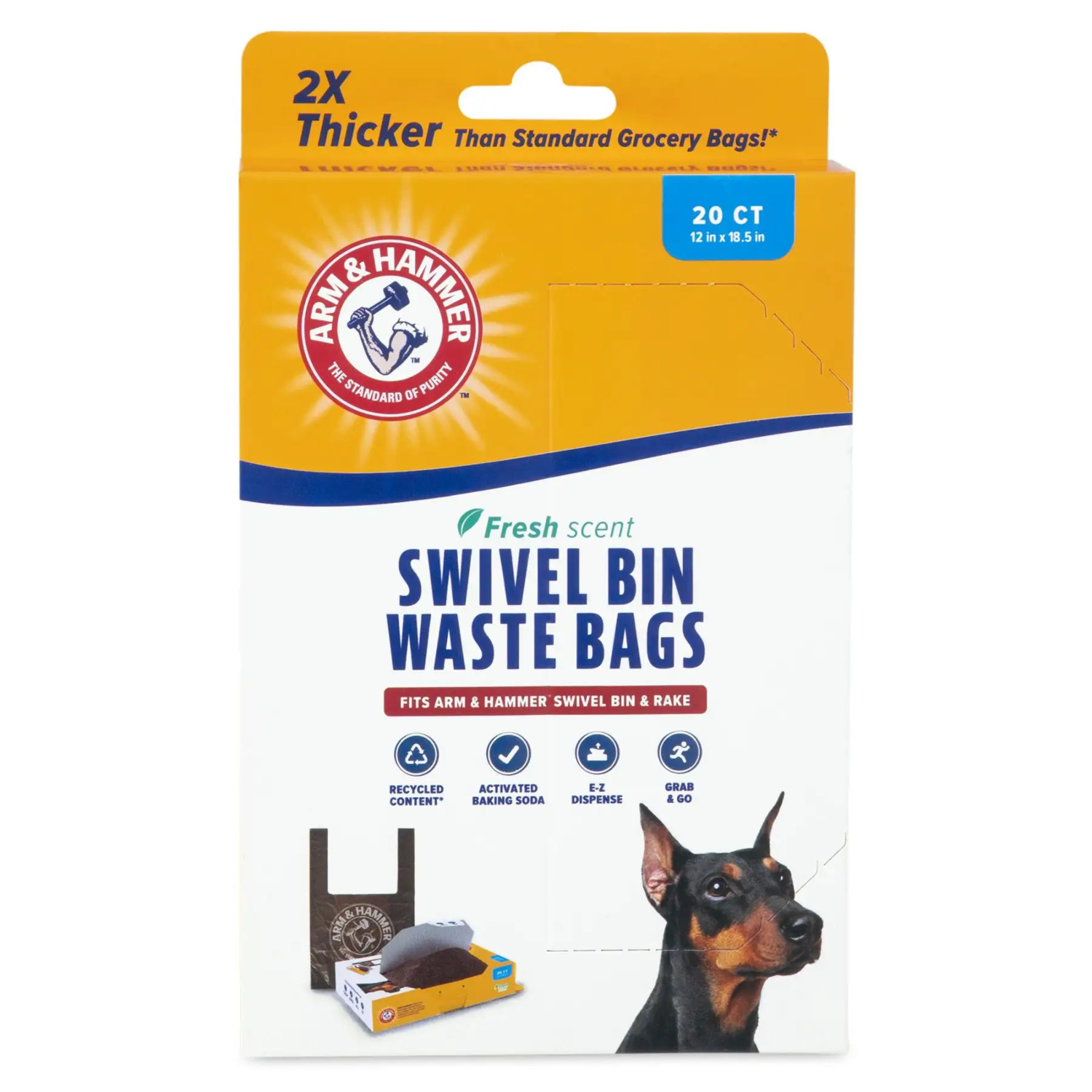 Arm & Hammer Fresh Scent Waste Bags For Swivel Bin & Rake Dog Pooper Scooper, 20 Count