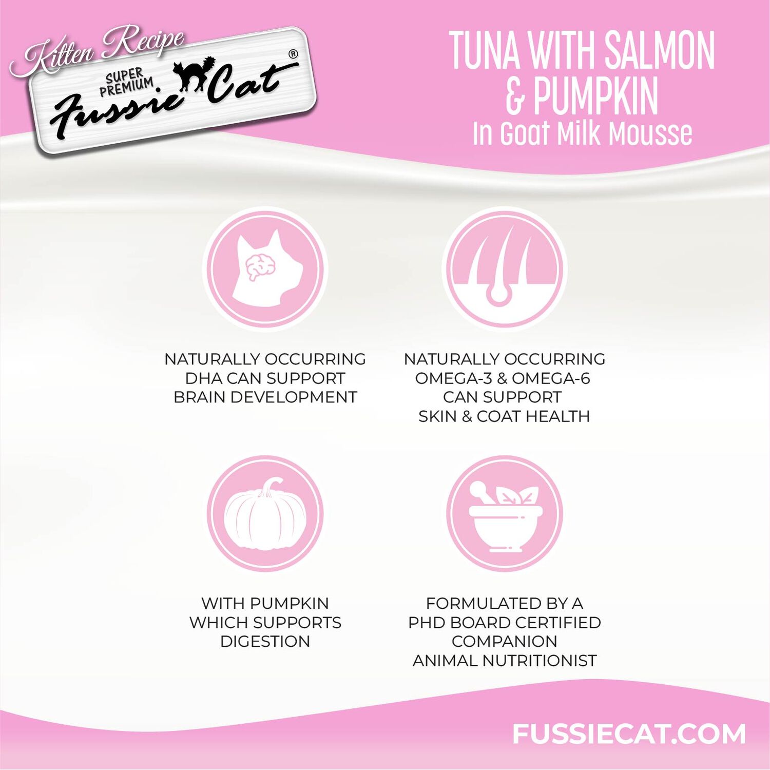 Fussie Cat Super Premium Tuna With Salmon & Pumpkin In Goat Milk Mouse Wet Cat Food For Kittens, 1.5-Oz