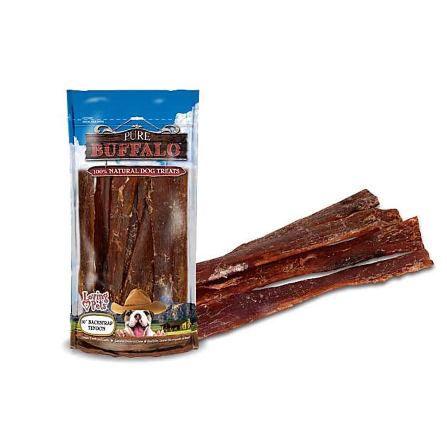 Loving Pets Pure Buffalo 4 - 6 Inch 100% Beef Backstrap Tendon Dog Chews Treats