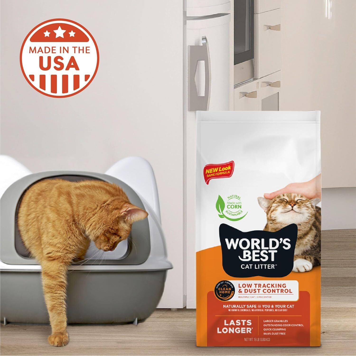 World's Best Low-Tracking & Dust Control Multi-Cat Unscented Cat Litter, 28-Lbs
