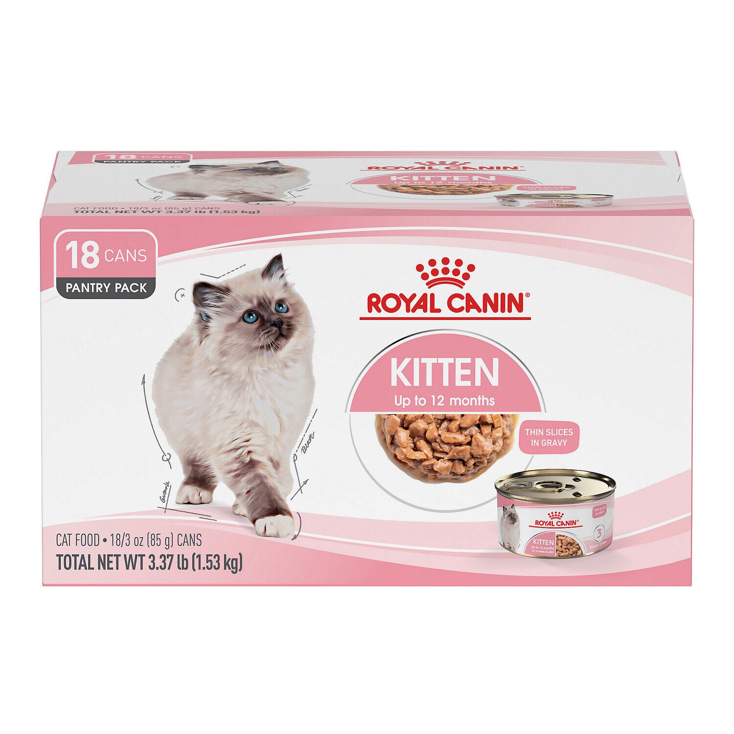 Royal Canin Feline Health Nutrition Kitten Thin Slices In Gravy Wet Cat Food, 3-Oz Pack Of 12