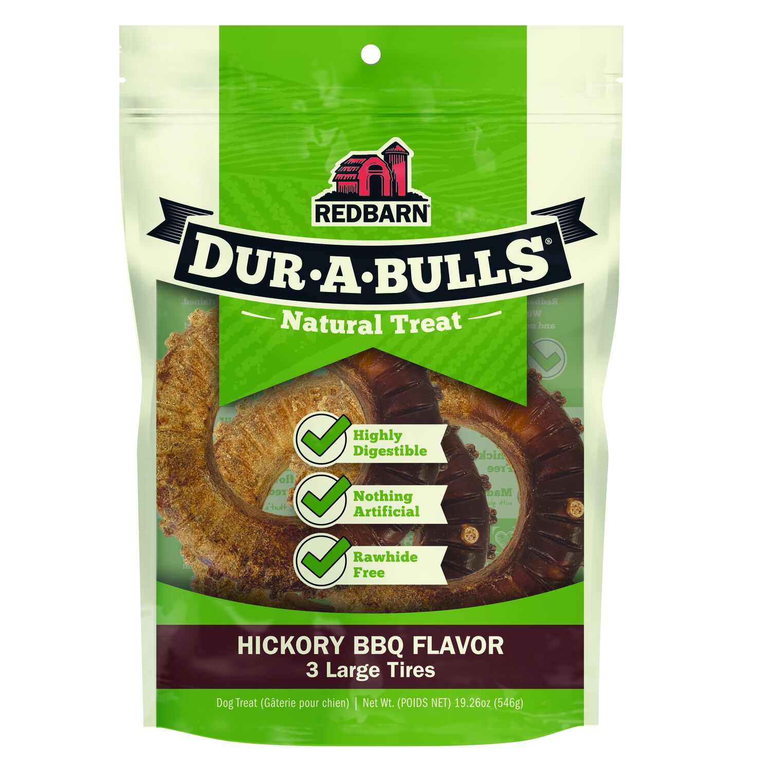 Redbarn Dur-A-Bulls&reg; Hickory Bbq Large Tire Rawhide Alternative Dental Dog Treats, 3-Pack