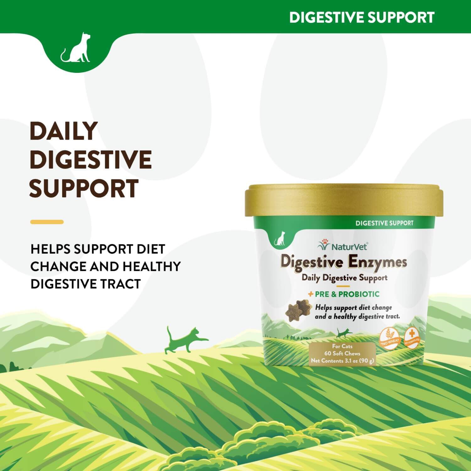 Naturvet Digestive Enzymes Pre+Probiotic Daily Soft Chew Supplement For Cats