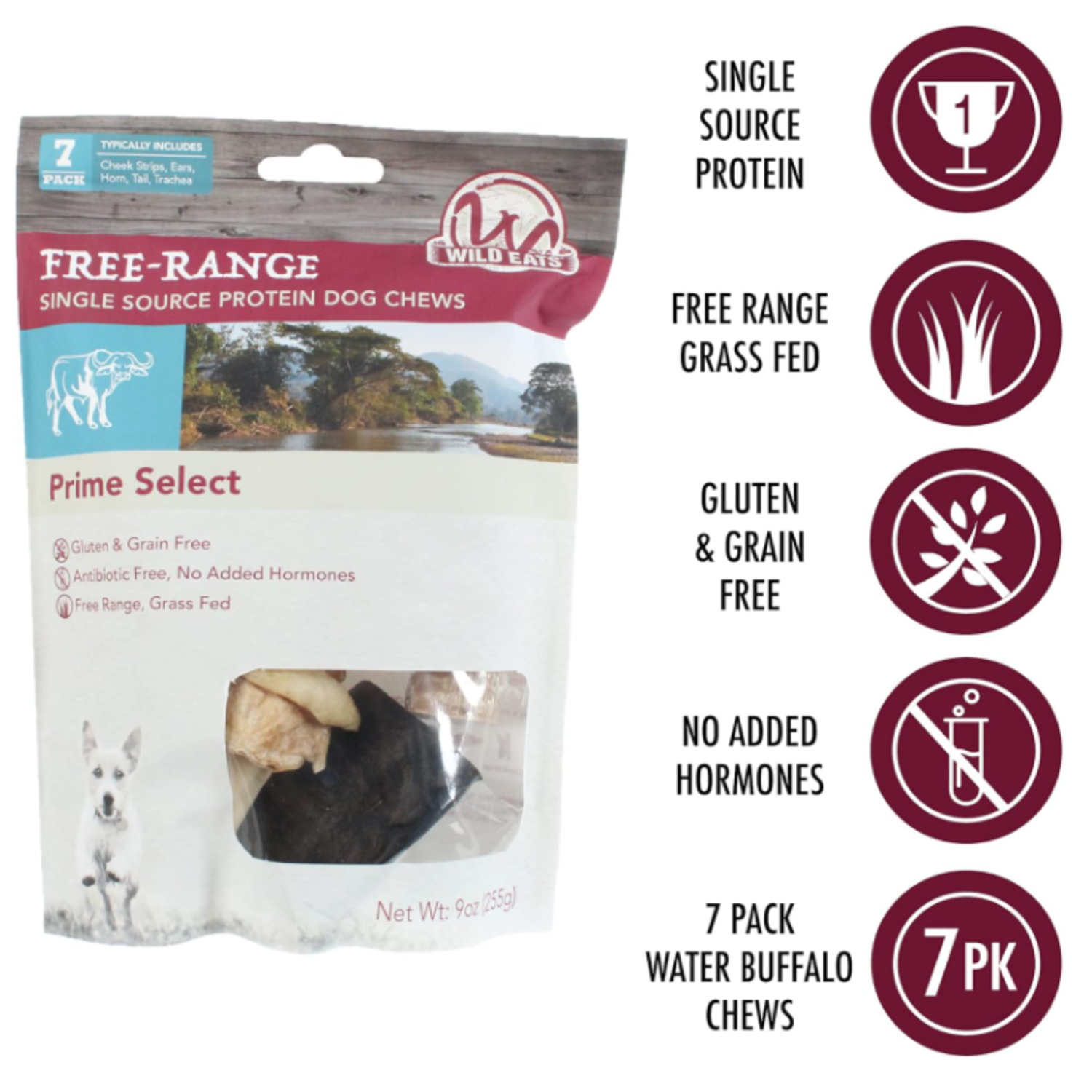 Wild Eats Prime Select Water Buffalo Dog Treats, Variety Pack - 7 Count
