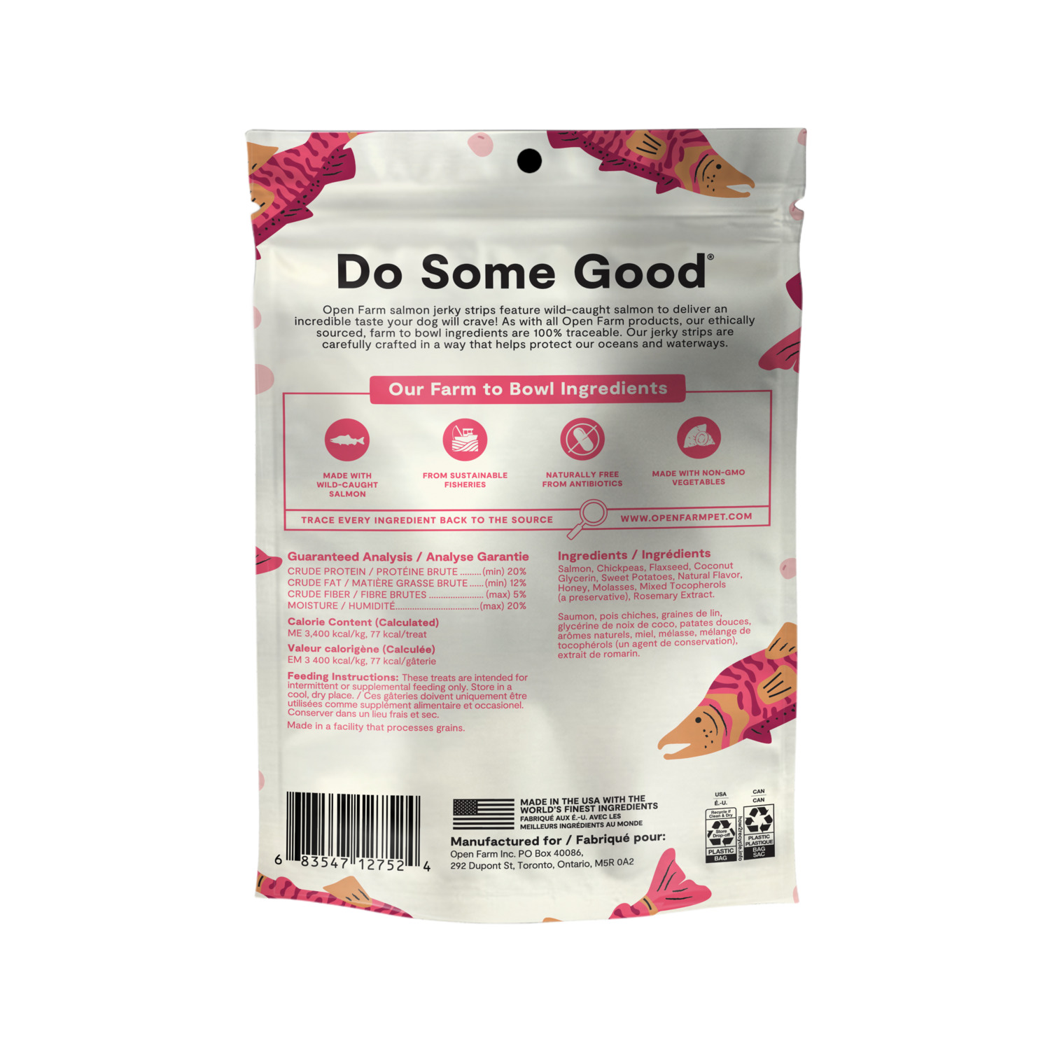 Open Farm Grain Free Jerky Strips Dog Treats, Wild-Caught Salmon, 5.6-Oz Bag