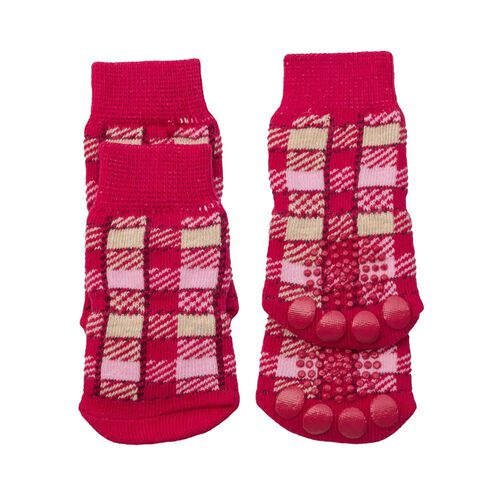 Pink Plaid Dog Socks