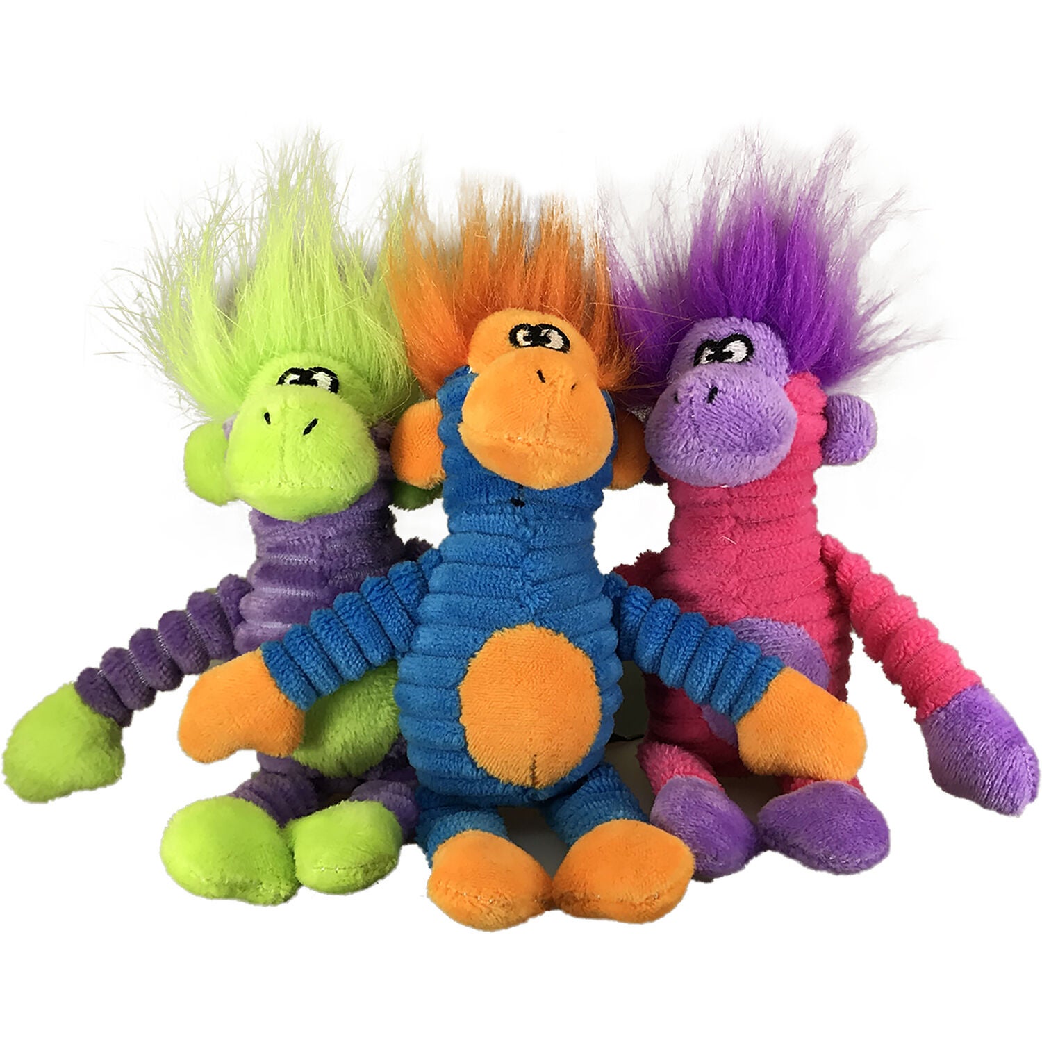 Petsport Momo Monkey Durable Plush Squeaky Dog Toy, 14", Assorted