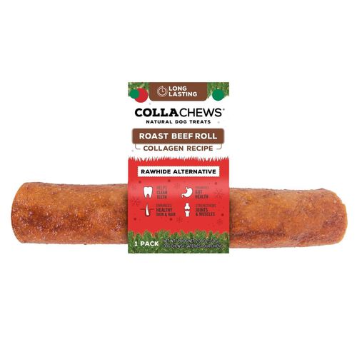 Colla Chews Roast Beef Roll Rawhide Alternative Natural Dog Treat, Single Roll, Medium, 6"
