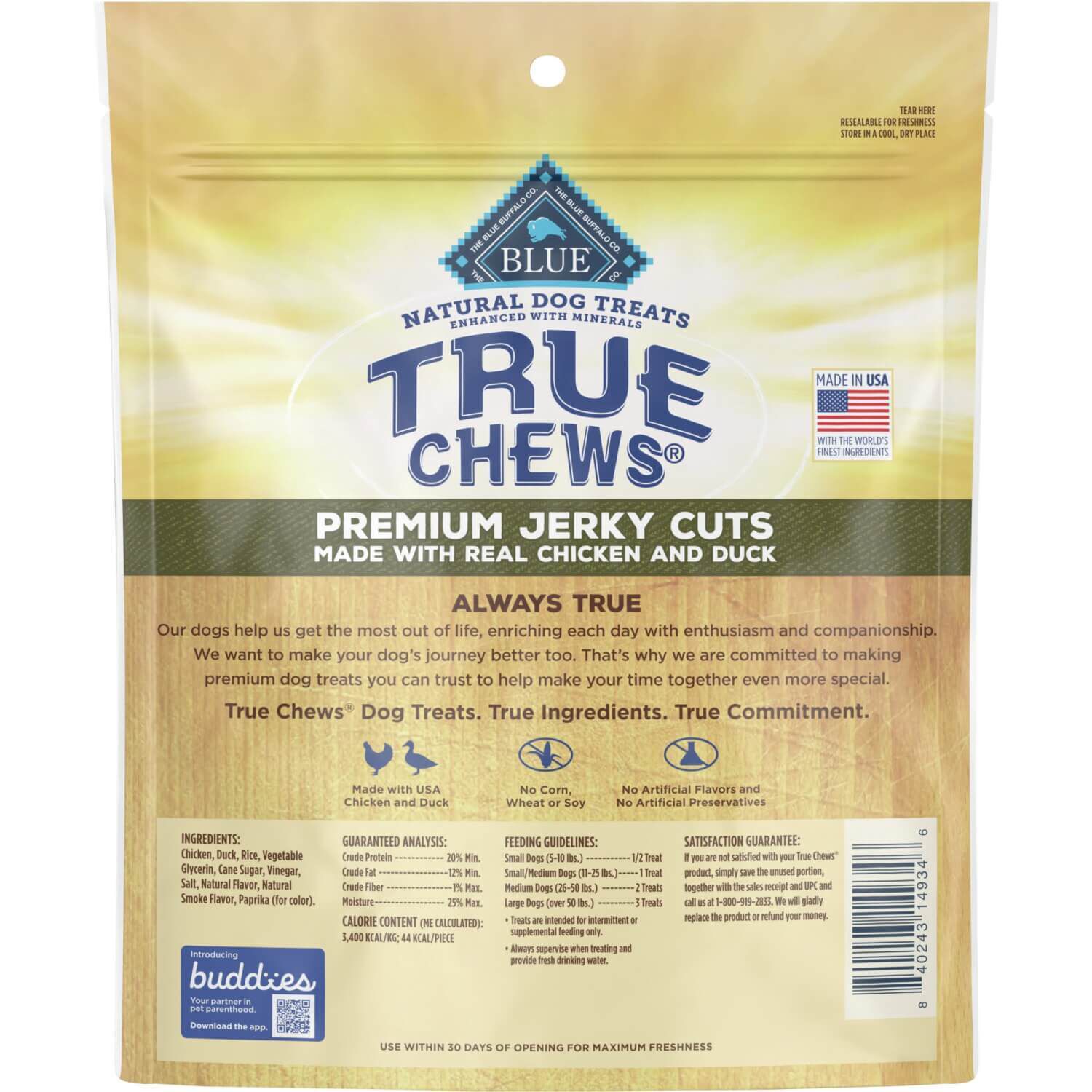 Blue Buffalo True Chews Premium Jerky Cuts Natural Dog Treats, Duck