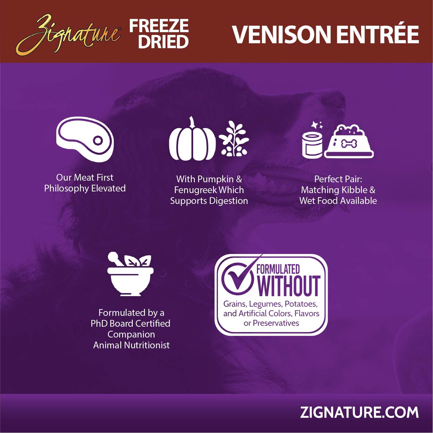 Zignature Grain-Free Venison Entr&eacute;e Freeze-Dried Dog Food, 12.5-Oz Bag
