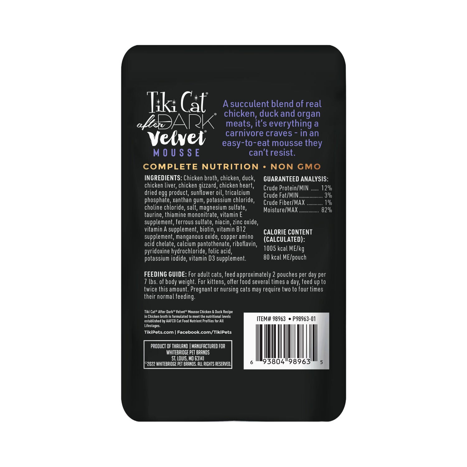 Tiki Cat After Dark Velvet Mousse, Chicken & Duck, 2.8 Oz. Pouch