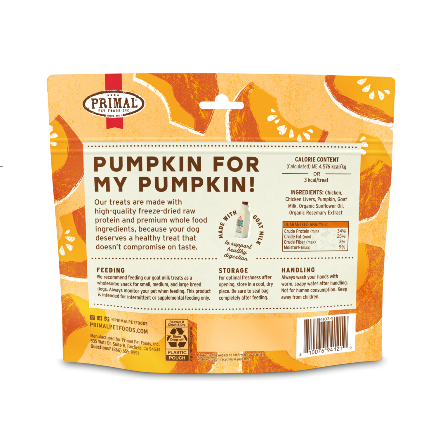 Primal Pumpkin For My Pumpkin Freeze-Dried Raw Dog Treats, Chicken & Pumpkin, 2-Oz