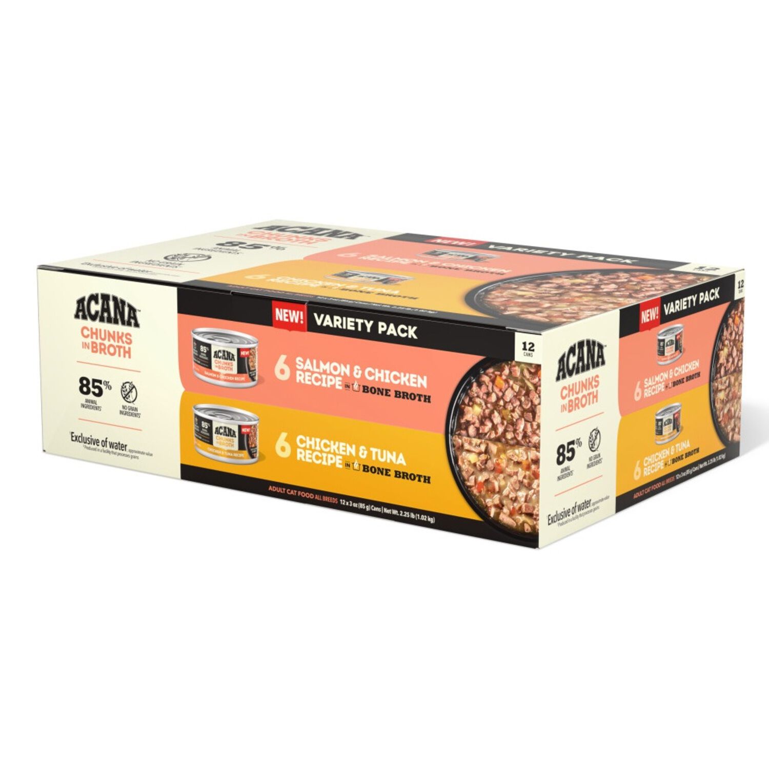 Acana Chunks In Broth Wet Cat Food Variety Pack: Salmon & Chicken + Chicken & Tuna Recipes, 3-Oz Pack Of 12