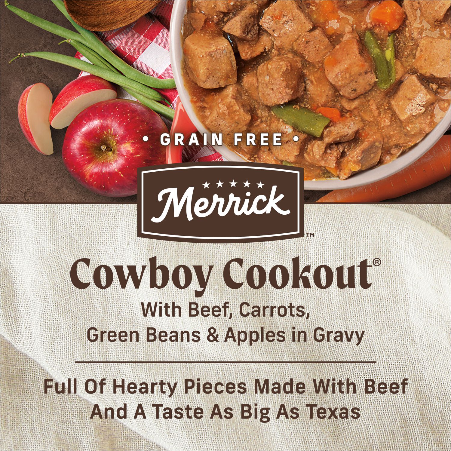 Merrick Grain-Free Premium And Wholesome Gluten Free Wet Adult Dog Food, Cowboy Cookout Recipe, 12.7-Oz Can